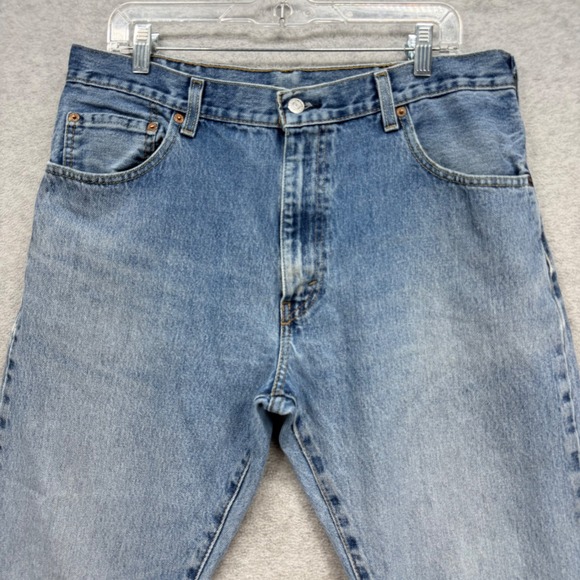 Levis 517 Bootcut Jeans Mens 36x36 Blue Denim Pants Distressed Ripped Cowboy - Picture 9 of 13